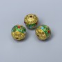 Cloisonné Bead Finding, Green Red Light Blue Enamel, 11mm+/- Diameter, 1.8mm Hole Diameter, Gold-Tone Metal Colour, 1pc