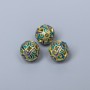 Cloisonné Bead Finding, Blue Turquoise Enamel, 10mm+/- Diameter, 2mm Hole Diameter, Matte Gold-Tone Metal Colour, 1pc