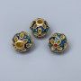 Findings Cloisonné Bead 'Pandora' Blue Turquoise Red Enamel, Diameter 11mm +/- Hole Diameter 3mm, Gold-Coloured Metal, 1 pc