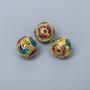 Cloisonné Bead Finding, Turquoise Red Blue Enamel, 10mm+/- Diameter, 1.8mm Hole Diameter, Gold-Tone Metal Colour, 1pc