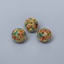 Cloisonné Bead Finding, Red Turquoise Enamel, 10mm+/- Diameter, 2mm Hole Diameter, Gold-Tone Metal Colour, 1pc