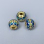 Cloisonné Bead Finding, Blue Turquoise Enamel, 10x9mm+/- Diameter, 3mm Hole Diameter, Gold-Tone Metal Colour, 1pc
