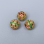 Cloisonné Bead Finding, Green Red Raspberry Enamel, Diameter 10mm+/- Hole Diameter 1.8mm, Gold-Colour Metal, 1 pc