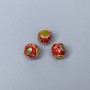 Cloisonné Bead Finding, Red Green Enamel, Diameter 7x7mm+- Hole, Diameter 3.8mm Gold-Tone Metal, 1 pc