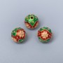 Cloisonné Bead Finding, Green Red Pink Enamel, 10mm+/- Diameter, 2mm Hole Diameter, Gold-Tone Metal Colour, 1pc