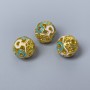 Cloisonné Bead Finding White-Turquoise Enamel, Diameter 10mm +/- Hole Diameter 2mm, Gold-Coloured Metal, 1pc