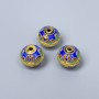 Cloisonné Bead Finding, Blue Enamel, Diameter 10x9mm+/- Hole Diameter 1.8mm, Gold-Colour Metal, 1 pc