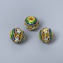 Cloisonné Bead Finding, Green Blue White Enamel, Diameter 10mm +/- Hole Diameter 1.8mm, Gold-Coloured Metal, 1 pc