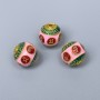 Finding Cloisonné bead red green pink enamel, diameter 10mm +/- hole, diameter 2mm gold-coloured metal, 1 pc