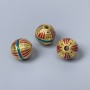 Cloisonné Bead Finding, Red Turquoise Enamel, Diameter 10mm+/- Hole Diameter 2mm, Gold-Colour Metal, 1 pc