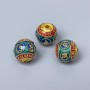 Finding Cloisonné bead red blue turquoise enamel, diameter 10mm +/- hole, diameter 2mm gold-coloured metal, 1 pc