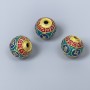 Cloisonné Bead Finding, Red Blue Turquoise Enamel, Diameter 10mm +/- Hole Diameter 2mm, Light Gold Matte Metal, 1pc