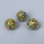 Cloisonné Bead Finding, Blue Turquoise Enamel, 10mm+/- Diameter, 2mm Hole Diameter, Gold-Tone Metal Colour, 1pc