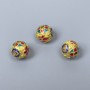 Cloisonné Bead - Cloisonné Bead in Blue, Red, Turquoise Enamel, 8mm diameter ±, hole 1.5mm, antique gold metal tone, 1 piece