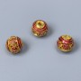 Cloisonné Bead Finding, Red Enamel, Diameter 10mm +/- Hole Diameter 1.8mm, Gold-Coloured Metal, 1 pc