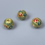 Cloisonné Bead Finding, Red Turquoise Enamel, Diameter 11mm +/- Hole Diameter 2.3mm, Gold-Tone Metal, 1pc