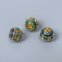 Finding Cloisonné bead blue red sky-blue green enamel, diameter 10x9mm +/- hole, diameter 1.5mm gold-coloured metal, 1 pc