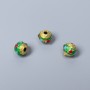Cloisonné Bead Finding, Green Red Enamel, Diameter 8x7mm+/- Hole Diameter 2mm, Gold-Colour Metal, 1 pc