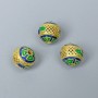 Cloisonné Bead Finding, Blue Green Enamel, Diameter 10mm+/- Hole Diameter 2mm, Gold-Colour Metal, 1 pc