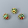 Cloisonné Bead Finding, Turquoise Red Enamel, Diameter 10mm +/- Hole Diameter 1.8mm, Light Gold-Tone Metal, 1pc