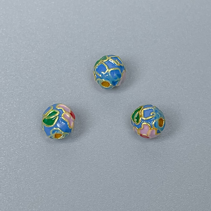 Cloisonné Bead Finding, Sky Blue Lilac Enamel, Diameter 6mm +/- Hole Diameter 1mm, Gold-Tone Metal, 1pc