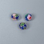Cloisonné Bead Finding, Blue Pink Enamel, Diameter 6mm +/- Hole Diameter 1mm, Gold-Tone Metal, 1pc