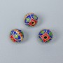 Cloisonné Bead Finding, Blue Red Enamel, 10mm+/- Diameter, 2mm Hole Diameter, Gold-Tone Metal Colour, 1pc