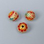 Cloisonné Bead Finding, Red Yellow Green Enamel, Diameter 10x9.5mm+/- Hole, Diameter 2mm, Gold-Coloured Metal, 1pc