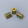 Cloisonné Cylinder Bead Finding, Red Green Enamel, Diameter 7x10mm+- Hole, Diameter 3mm Gold-Tone Metal, 1 pc
