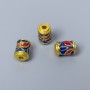 Cloisonné Cylinder Bead Finding, Blue Red Enamel, Diameter 6x8mm+- Hole, Diameter 2mm Gold-Tone Metal, 1 pc