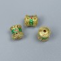 Cloisonné Cylinder Bead Finding, Green Red Enamel, Diameter 8x10mm+- Hole, Diameter 2mm Gold-Tone Metal, 1 pc