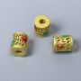 Cloisonné Cylinder Bead Finding, Red Green Enamel, Diameter 9x10mm+- Hole, Diameter 3mm Gold-Tone Metal, 1 pc