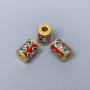 Cloisonné Cylinder Bead Finding, Turquoise Red Enamel, Diameter 8x10mm+- Hole, Diameter 3mm Gold-Tone Metal, 1 pc
