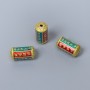 Cloisonné Cylinder Bead Finding, Green Red Enamel, Diameter 7x14mm+- Hole, Diameter 1.5mm Gold-Tone Metal, 1 pc