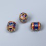 Cloisonné Cylinder Bead Finding, Blue Red Enamel, Diameter 8x10mm+- Hole, Diameter 1mm Gold-Tone Metal, 1 pc