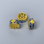 Cloisonné Bead Finding, Rondelle, Blue, Yellow and Green Enamel, Diameter 10x5mm +/- Hole Diameter 2mm, Gold-Tone Metal, 1pc