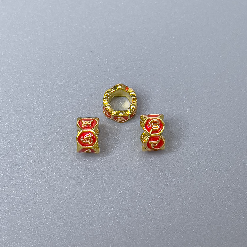 Findings Cloisonné Bead Rondelle Red Enamel, Diameter 5.5x3.5mm+/- Hole, Diameter 3.5mm Gold-Coloured Metal, 1 pc