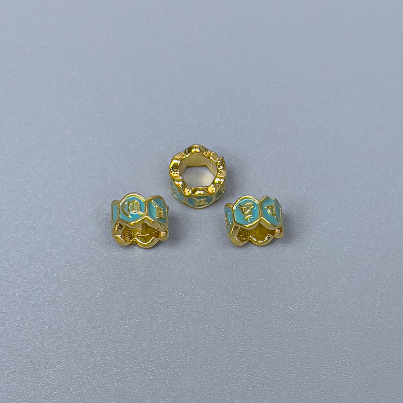 Findings Cloisonné Bead Rondelle Green Enamel, Diameter 5.5x3.5mm+/- Hole, Diameter 3.5mm Gold-Coloured Metal, 1 pc