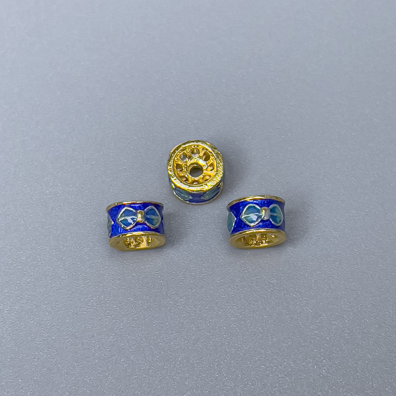 Findings Cloisonné Bead Rondelle Blue Sky Blue Enamel, Diameter 6x4mm+/- Hole, Diameter 1mm Gold-Coloured Metal, 1 pc