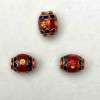 Cloisonné Bead Barroco Barrel Red Blue Enamel, 8x10mm± hole diameter 1.8mm, gold-toned metal