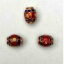 Cloisonné Bead Barroco Barrel Red Blue Enamel, 8x10mm± hole diameter 1.8mm, gold-toned metal