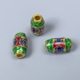 Findings Cloisonné Bead Barrel Green Blue Red Enamel, Diameter 8x14mm+/- Hole, Diameter 3mm Gold-Coloured Metal, 1 pc