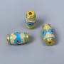 Findings Cloisonné Bead Barrel White Sky Blue Red Enamel, Diameter 8x14mm+/- Hole, Diameter 2mm Gold-Coloured Metal, 1 pc
