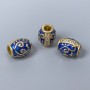Findings Cloisonné Bead Barrel Blue Enamel White Rhinestones, Diameter 10x8mm+/- Hole, Diameter 3mm Gold-Coloured Metal, 1 pc