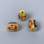 Cloisonné Bead Finding, Barrel Red Blue Enamel, Diameter 9x11mm+/- Hole Diameter 1.8mm, Gold-Coloured Metal, 1pc
