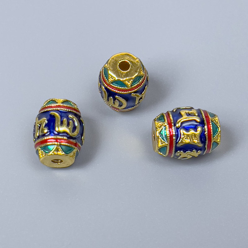 Cloisonné Bead Finding, Barrel Enamel, Diameter 8x10mm+/- Hole Diameter 1.5mm, Gold-Coloured Metal, 1pc