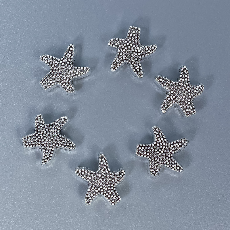 Star Insert Bead Finding, Silver Metal Colour, 10x3mm+/- Diameter, 1mm+/- Hole, Pack of 11pcs