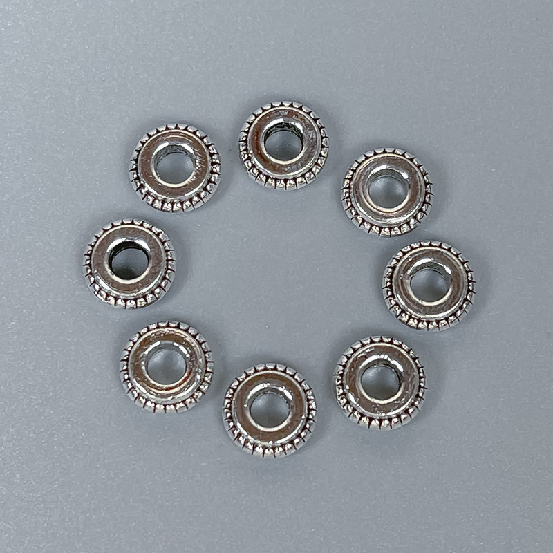 Findings Spacer Bead, Silver Metal Colour, Diameter 7x3mm+/-, Hole Diameter 3mm+/-, Pack 20g (~45pcs)