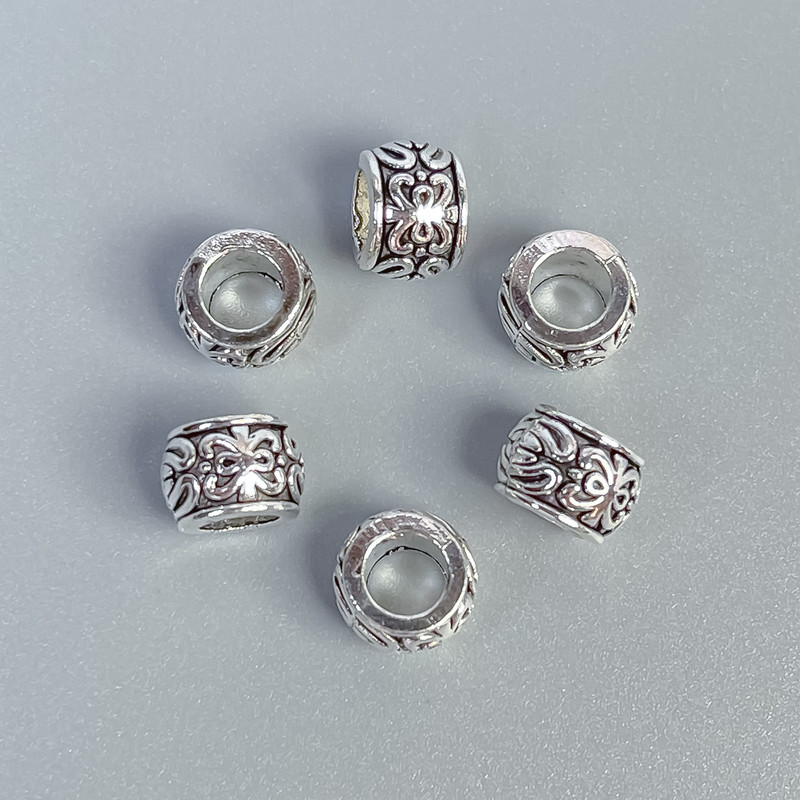 Findings Bead Insert, Silver-Coloured Metal, Diameter 7x6mm+/- Hole Diameter 3mm+/-, Packing 20g (~25 pcs)