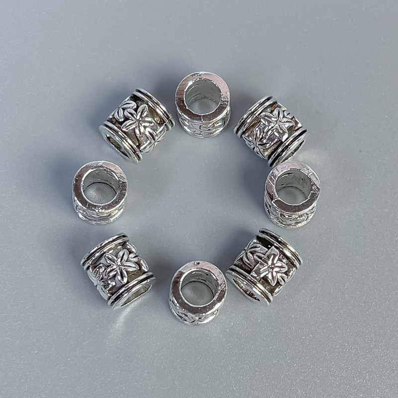 Findings Bead Insert, Silver-Coloured Metal, Diameter 6x7mm+/- Hole Diameter 4mm+/-, Packing 20g (~35 pcs)